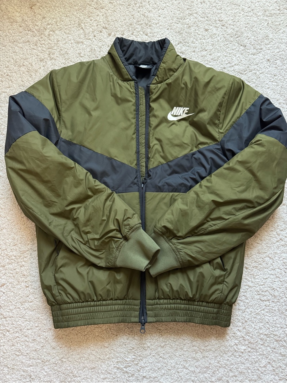 Nike Olive Green and Black Chevron Windbreaker Jacket